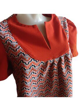 True Vintage Hippy Top Medium 1OF1 Zigzag Tunic Puff Sleeves Keyhole Neckline